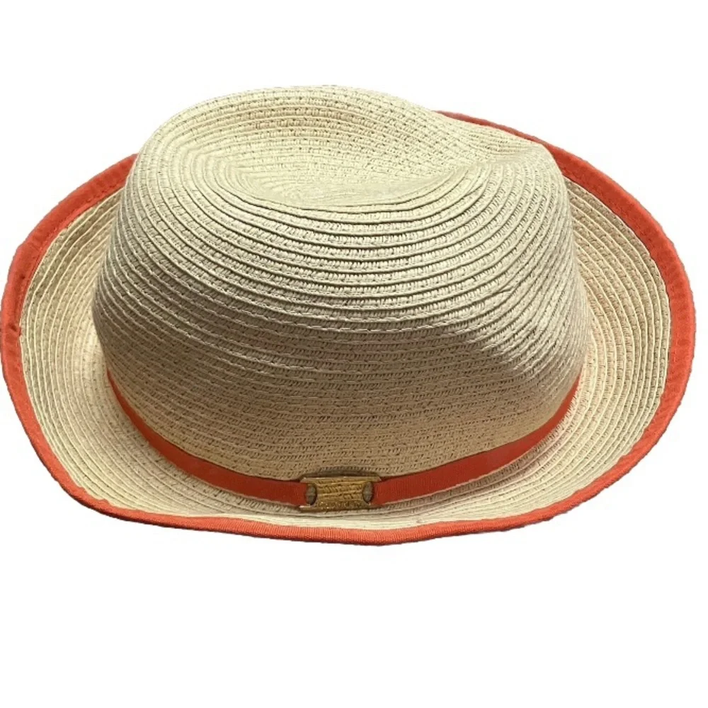 Summer Beach Designer Calvin Klein Straw Fedora Hat One Size Natural Orange NEW